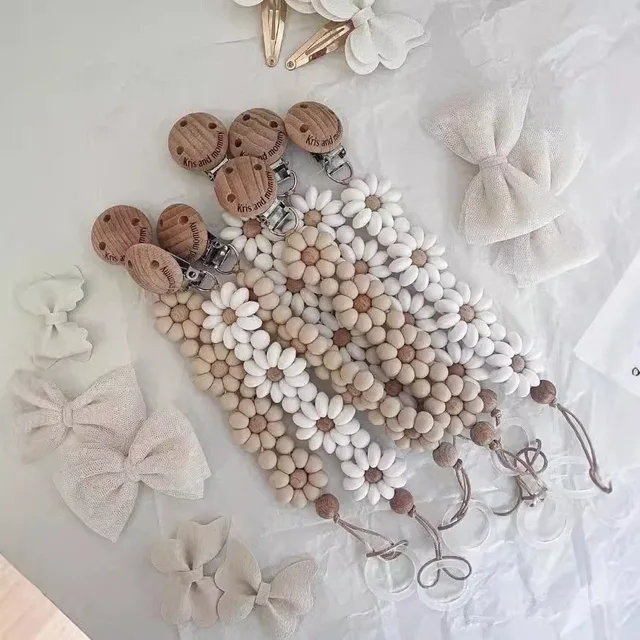 Attache-sucette en Silicone pour bébé, Clip de sucette en forme de fleur, fait à la main, porte-mamelon factice, jouets de dentition essentiels pour nouveau-né 1