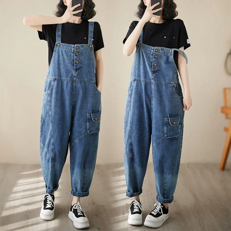 

Korean Denim Strap Pants For Women's 2023 New Spring/Summer Versatile Jumpsuit Loose Large Size Harm Jeans Bib Trousers Z1138