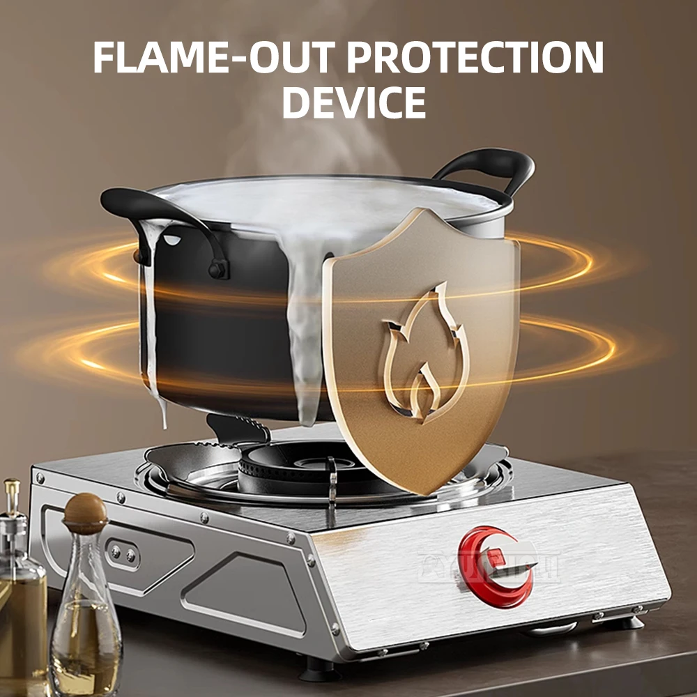5.2KW Commercial Single Stove Stainless Steel Desktop Gas Stove Household Fierce Fire Cooking Tools