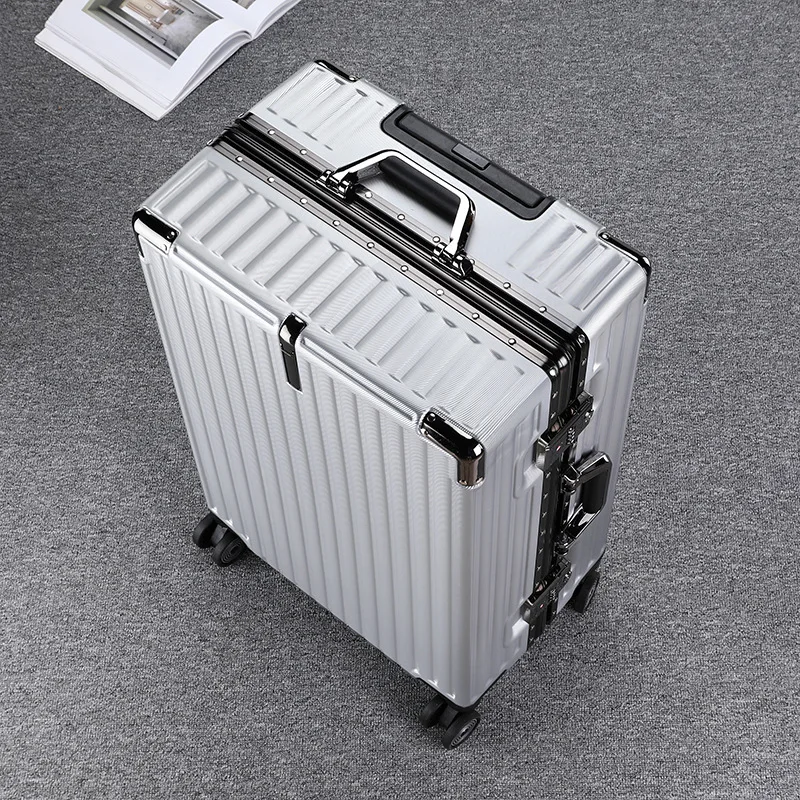PLUENLI Aluminum Frame Luggage Unisex Student Boarding Travel Luggage Trolley Case Universal Wheel Password Leather Case
