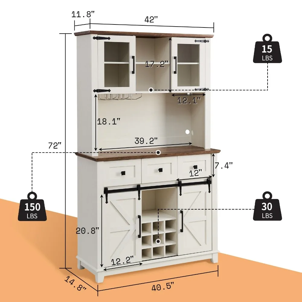 Coffee Bar Cabinet with Sliding Barn Door 72