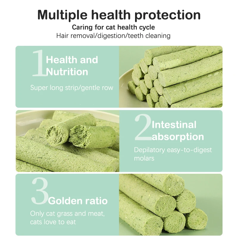 6PCS Cat Grass Teeth Grinding Stick Pet Snacks Hairball Removal Mild Hair Row Ready To Eat Cat Baby Teeth Cleaning Sticks, cat grass sticks