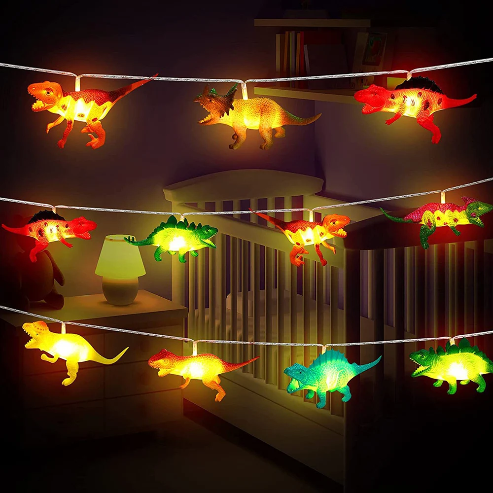 Guirnalda de luces LED de dinosaurio para niños, decoración de dibujos animados para dormitorio, Navidad, fiesta de cumpleaños, 1,5/3M