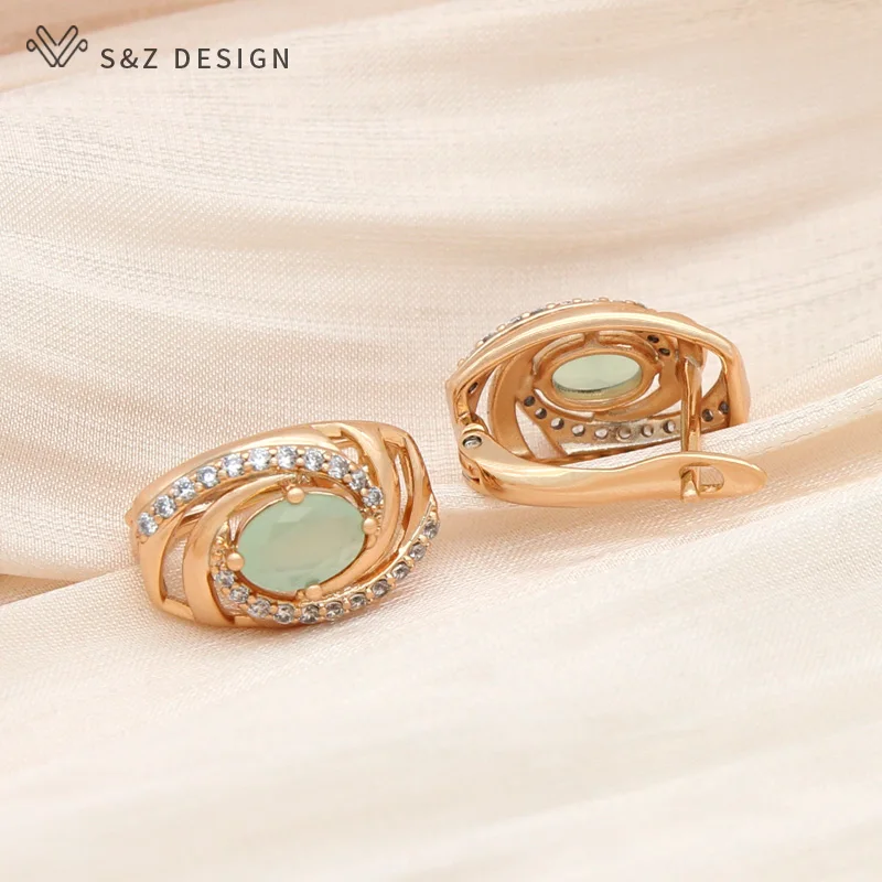 S&Z DESIGN New Fashion Symmetry Egg Shape Oval Crystal Drop Earrings For Women Elegant Champagne Gold Color Cubic Zirconia