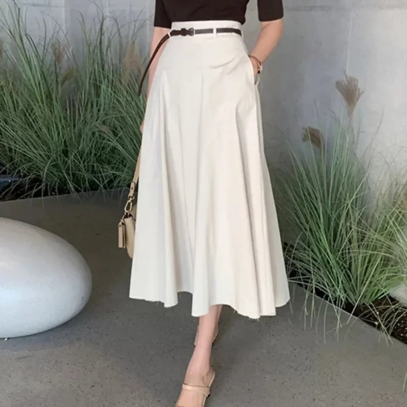 Elegante falda paraguas profesional adelgazante para mujer primavera otoño nuevo estilo drapeado vestido largo sensibilidad A-line amplio swing esquí