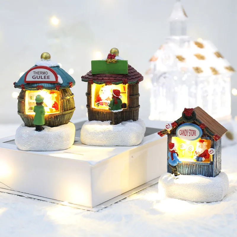 

Glowing Mini Resin European Style House LED Night Lamp Christmas Table Ornament Fairy Lights for Bedroom Home Decoration Navidad