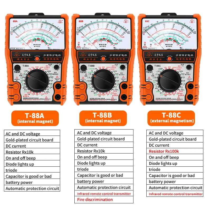 NJTY High Precision Pointer Multimetro T88A T88B T88C  AC DC 2500V Voltmeter Ammeter Resistor  Analog Multimeter Tester  tools 2