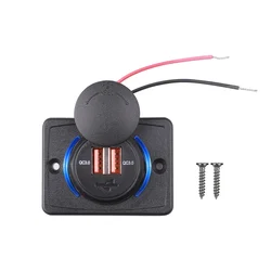 Dual USB Fast Charger Wall Mount Outlet with Sliding Cap (Square Dual QC Blue)