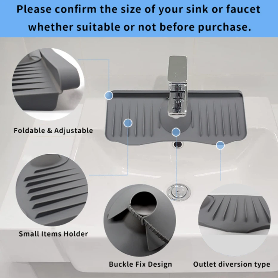 Silicone Faucet Mat Kitchen For Sink Sponge Drain Rack Adjustable Sink Mat Faucet Splash Catcher Bathroom Countertop Protector M kitchen sink splash mat