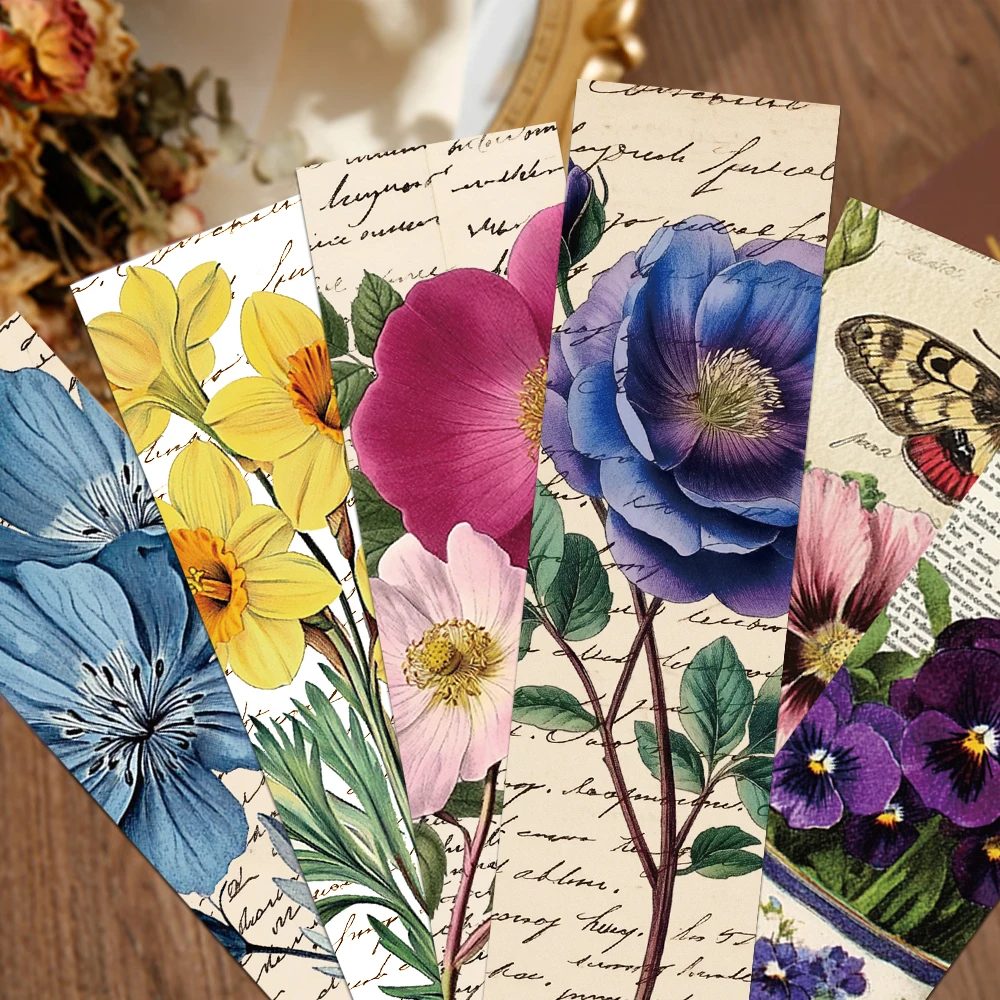 Vintage Flowers Bookmarks 30pcs Reading Pages Books Labeled Students Stationary Supplies DIY Creative Aesthetic Bookmark