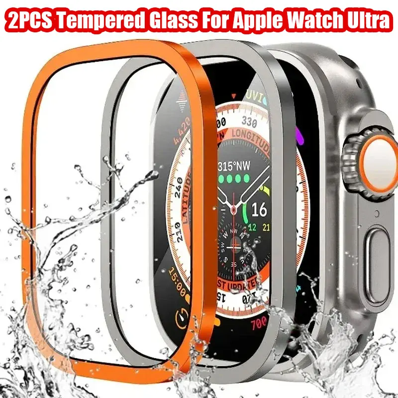 Premium Tempered Glass Screen Protector with Metal Bumper for Apple Watch Ultra 49mm - 2 Pack, Anti-Scratch, HD Clarity