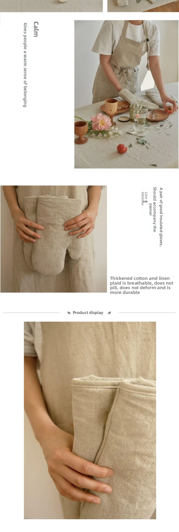 Premium Baumwoll-Ofenhandschuhe mit Hohem Hitzeschutz, Küchen-Essentials, Baumwoll- und Leinen-Backhandschuhe mit Anpassbarem Logo – Detail 4