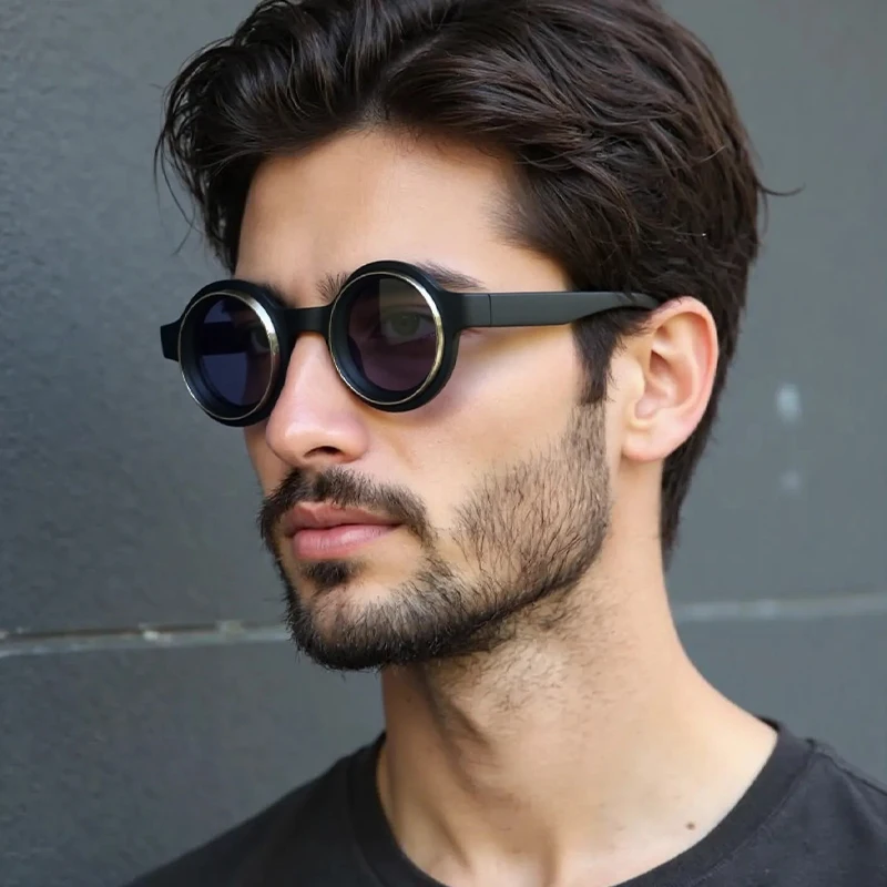 Men's Fashion Retro Round Sunglasses - Trendy Classic Circular Eyewear Accessory with UV400 Protection
