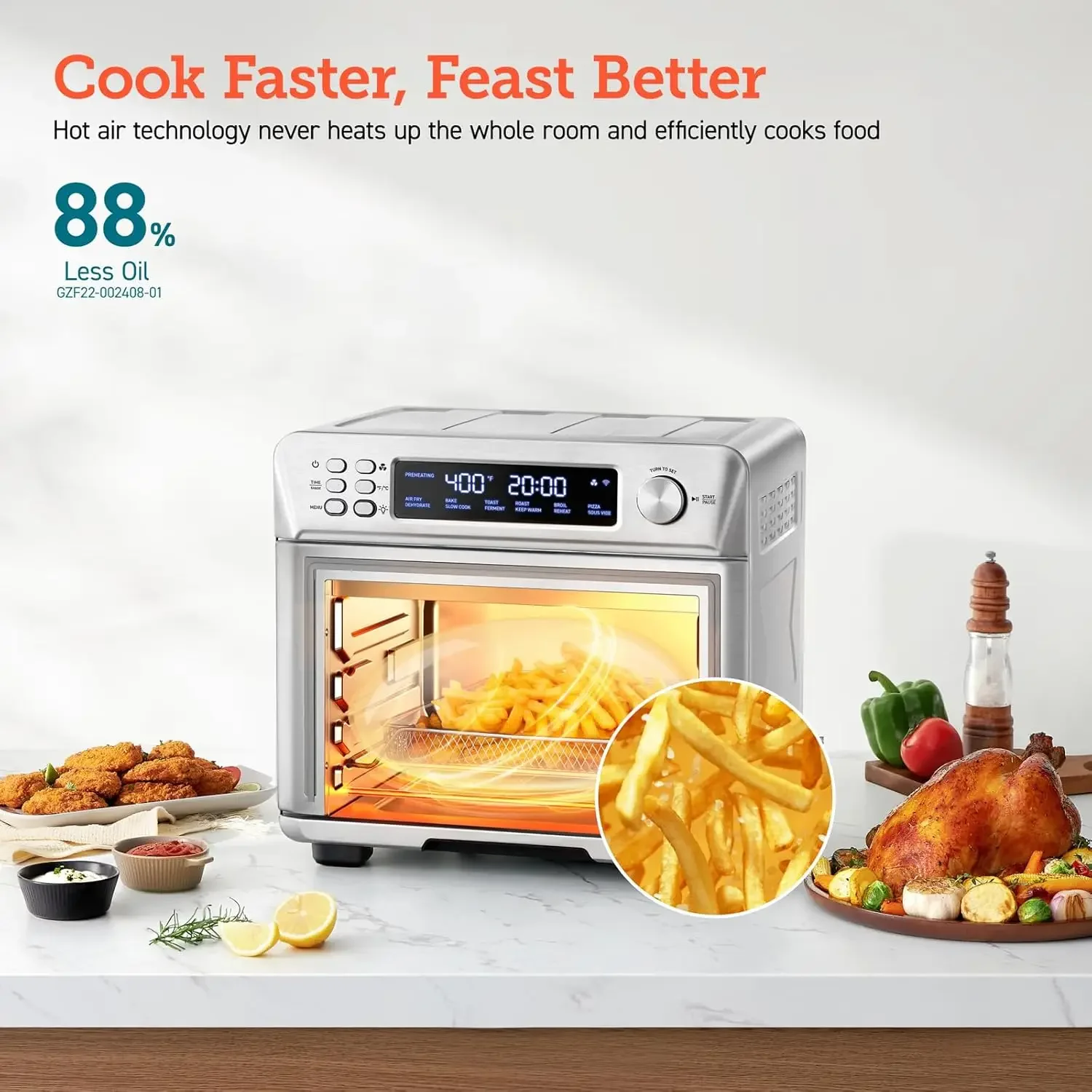 Smart 11-in-1 Air Fryer Toaster Oven Combo, Airfryer Convection Oven Countertop, Bake, Roast, Reheat, Broil, Dehydrate, 94 Recip 2