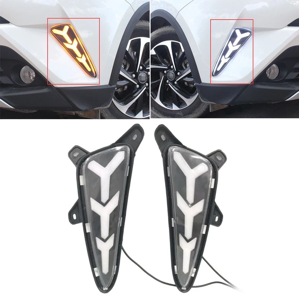 

1 Pair Car Daytime Running Lights LED Turn Signal Lamp Light Dual Colors for Toyota CHR C-HR 2016 2017 2018
