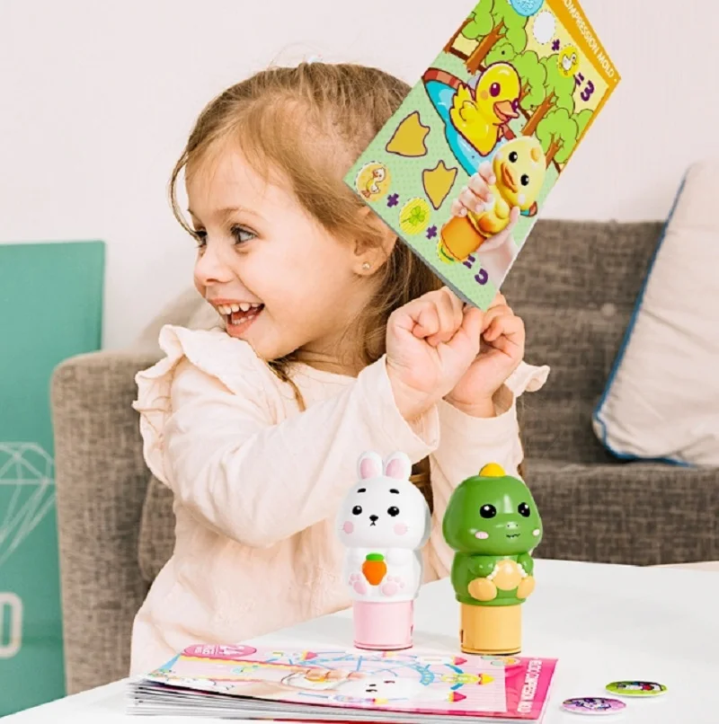 Magic Lovely Cartoon Sticker Stamp Toy with Story Book Cute Dinosaur Unicorn Animal Shape Waterproof Removable Set For Kid Gift