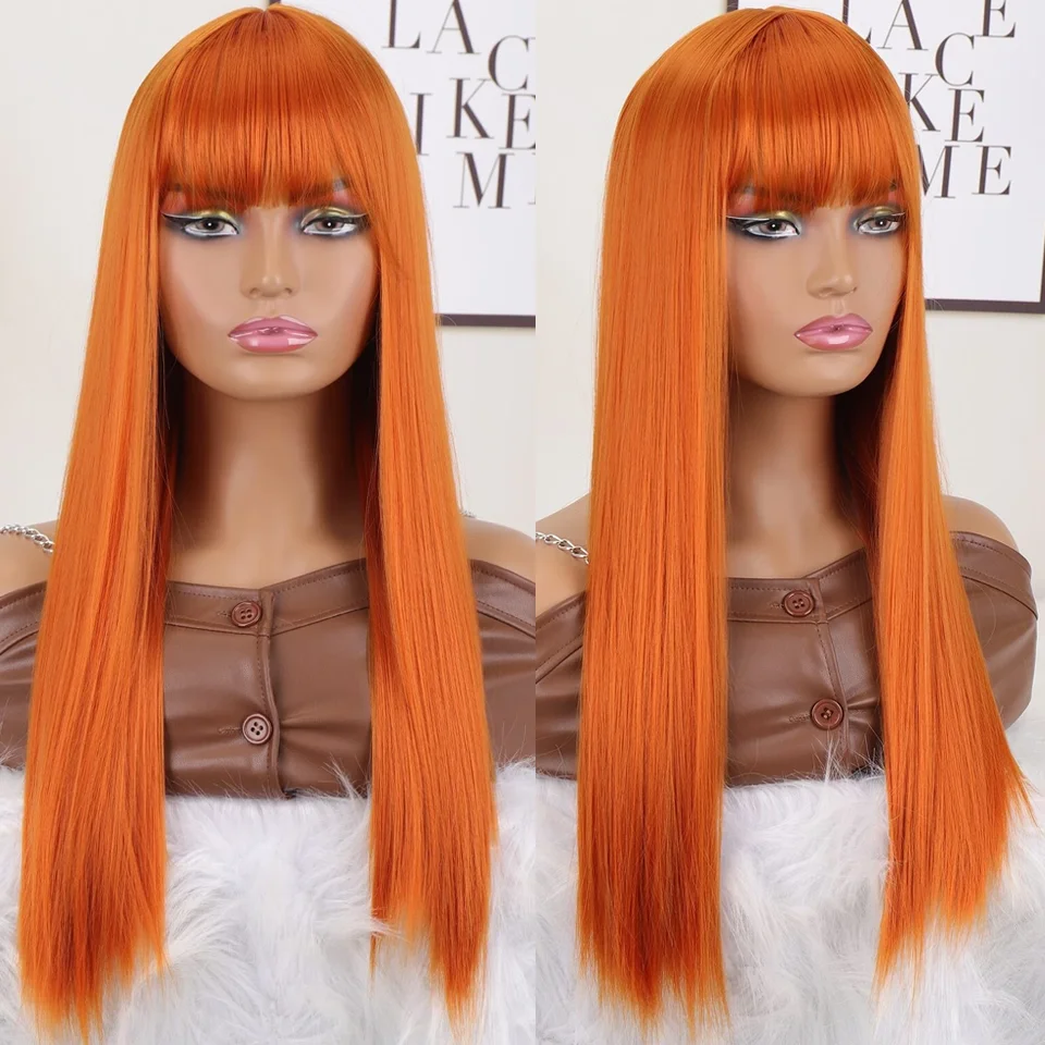 Orange Ginger Straight Wig With Bangs Brazilian Remy Straight Human