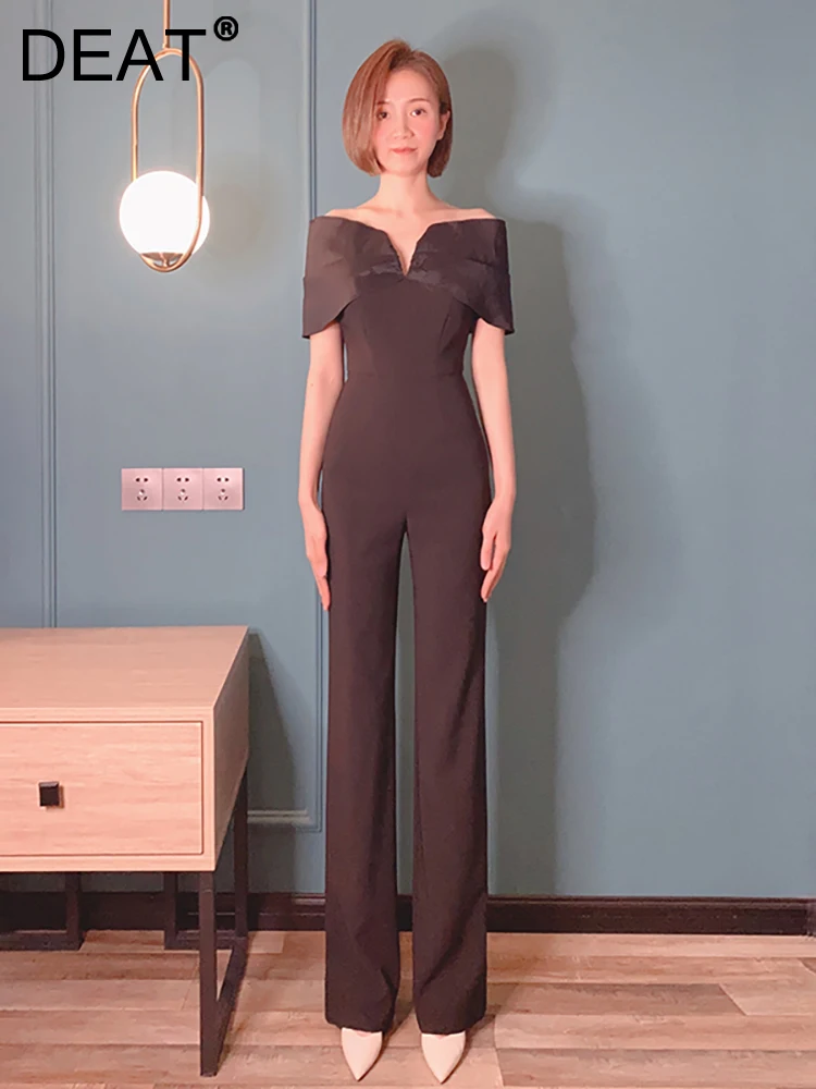 

DEAT Women's Fashion Evening Jumpsuits Slash Neck Sleeveless Slim Design Elegant Female Playsuits Summer 2023 New 13DB3515