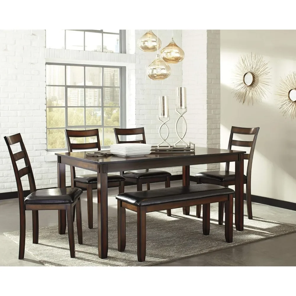 Retro Wooden Furniture modern 6 Piece Dining Set, Includes Table, 4 Chairs & Bench dinning table set