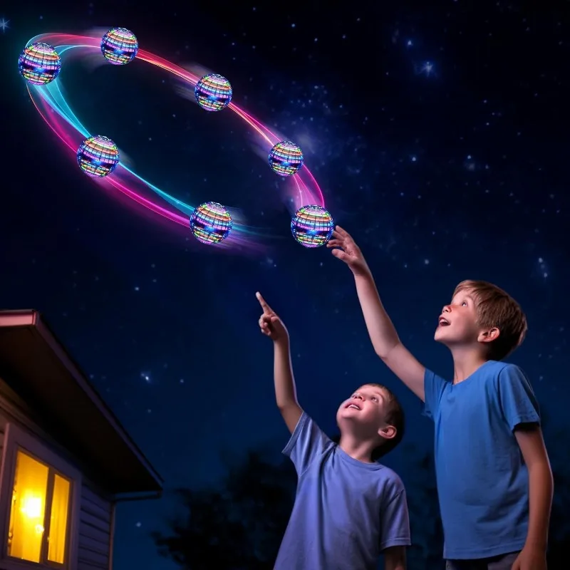 Flying Orb Ball with Dazzling Lights Magic Hover Spinner Cool Boomerang Drone Floating Cosmic Globe Kids Outdoor Toy