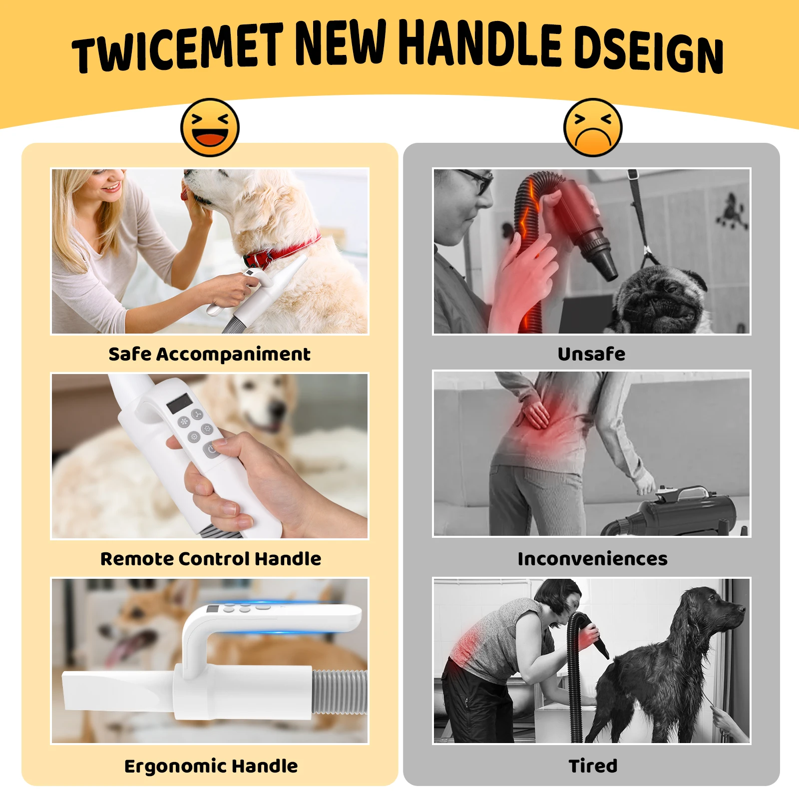 Pet Dog Hair Dryer with Smart Heat-insulated Handle,90m/sHigh-speed Dog Hair Dryer,Adjustable Air Flow Speed,temperature Control