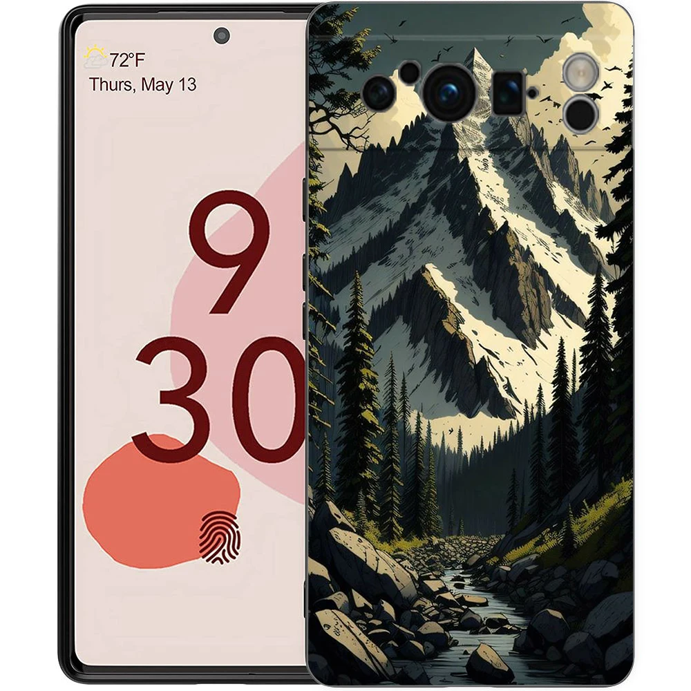 Forest Geometry Wood Design Shockproof Phone Case, Soft Silicone TPU Black Cover