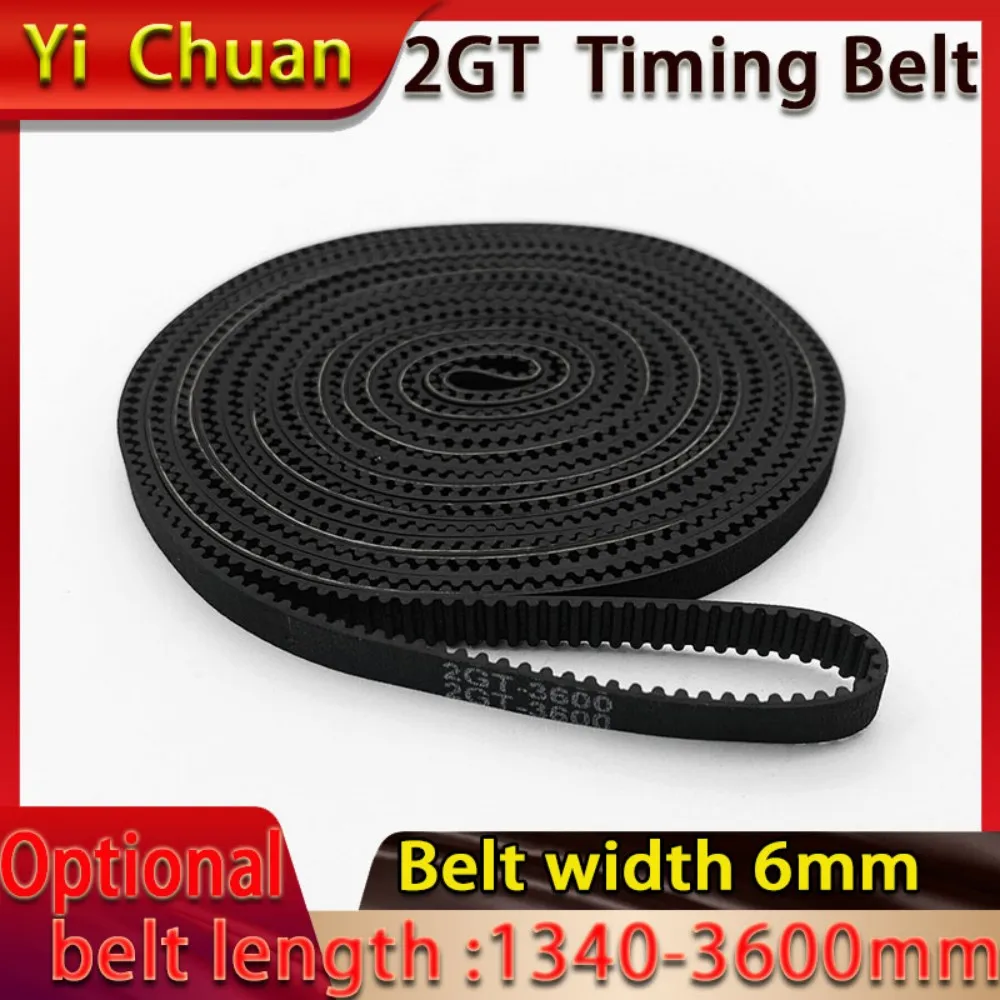 2GT Rubber Annular Synchronous  Belt Perimeter：1340-3600mm GT2 3D Printer Accessories Closed Belt Belt Width 6mm Tooth Pitch 2mm