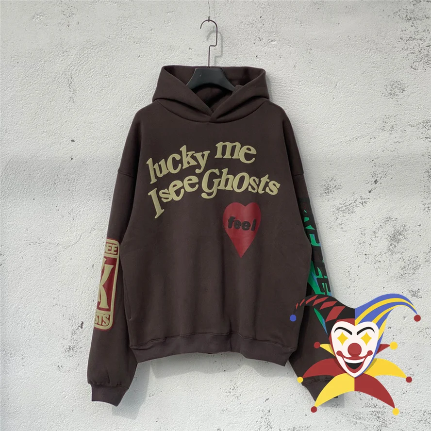 

3D Foam Print Heavy Fabric Kanye West Hoodies Men Women Lucky Me I See Ghosts Hoodie Kids See Ghosts Hooded Ye Sweatshirts