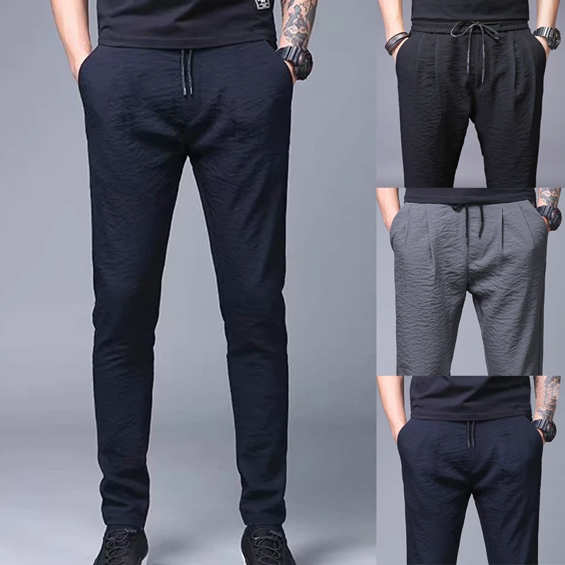 Ice Silk Pants Men's Loose Straight Casual Men Summer Thin Quickdrying