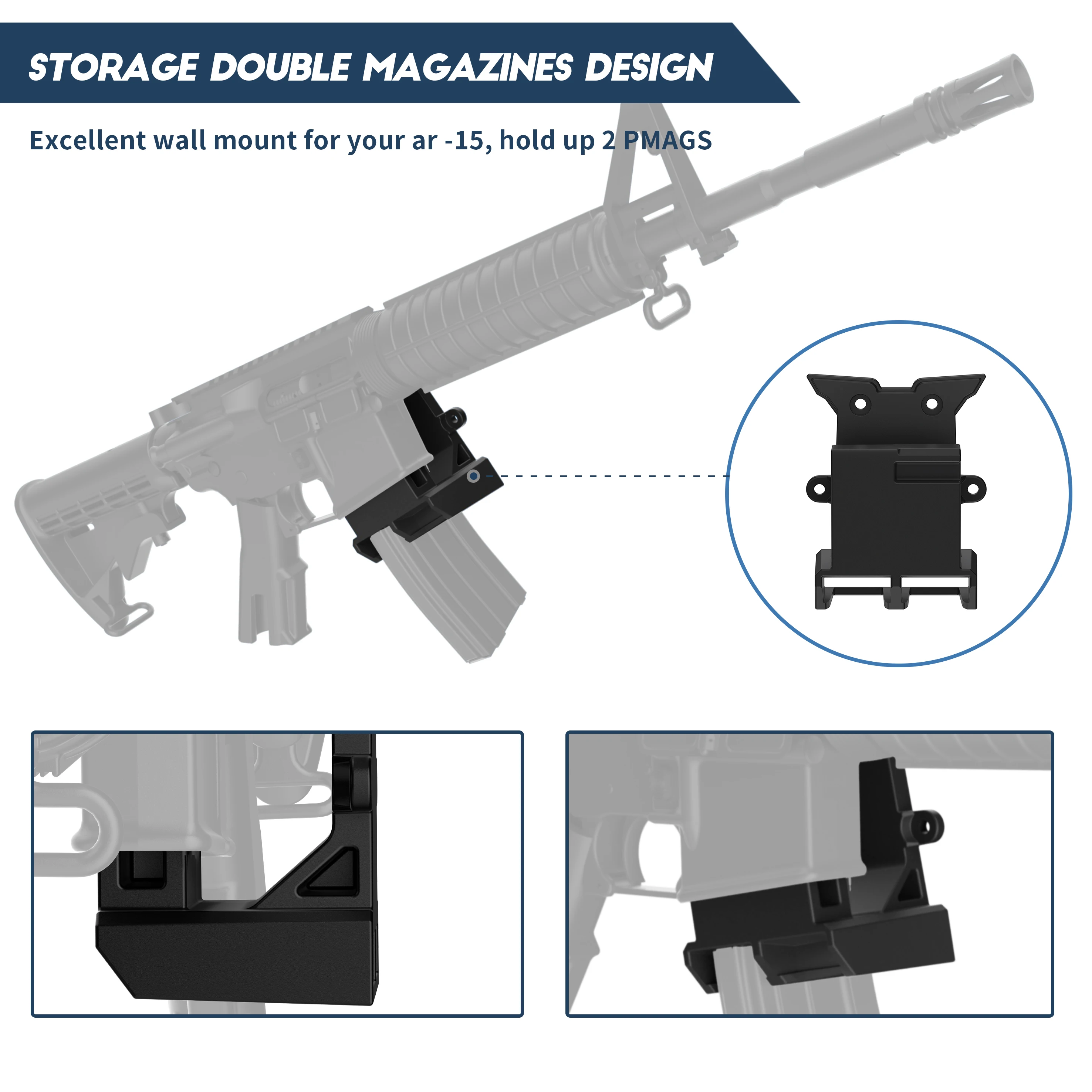 Adoreal Gun Wall Mount For Rifle Double Gun Magazine Holder Fit Perfectly PMAG A15 Runner Mount With Rock Lock Click Into Place 4