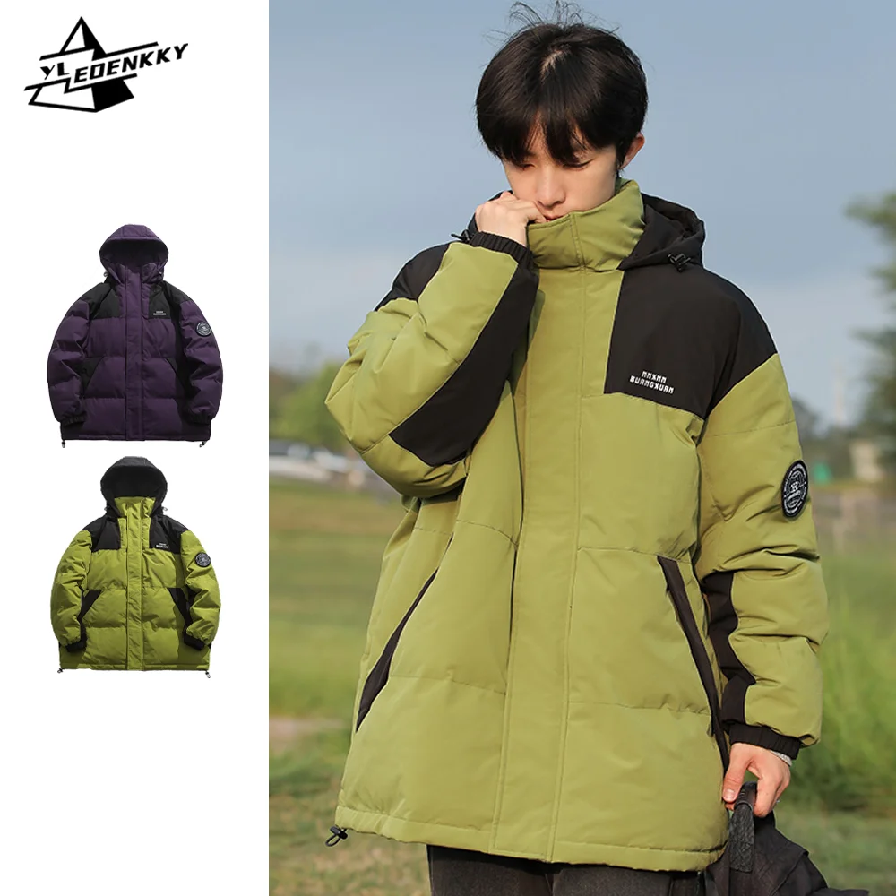 

Winter Hooded Cotton Coat Men Women Patchwork Thickened Cotton Cargo Jacket Harajuku Loose Warm Parkas Korean Couple Coat Unisex