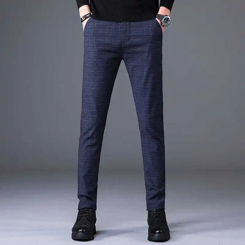 Business Office Streetwear Fashion Men's Plaid Suit Pants Spring Autumn Korean Male Clothing Casual New Slim Straight Trousers