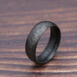 Stylish Retro Viking Rune Stainless Steel Ring - Unisex Amulet Jewelry Gift - 8 (Style E)