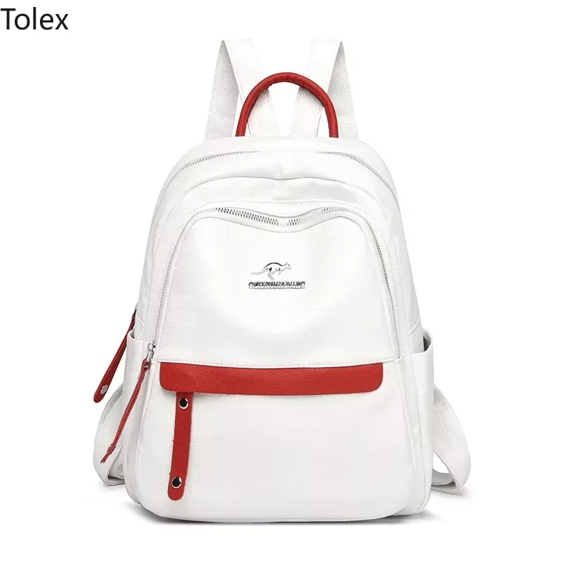 

New 2 Pockets Women Backpack Soft Leahter Bag Pack Designer Backpacks for School Teenagers Girls Fashion Ladies Travel Schoolbag
