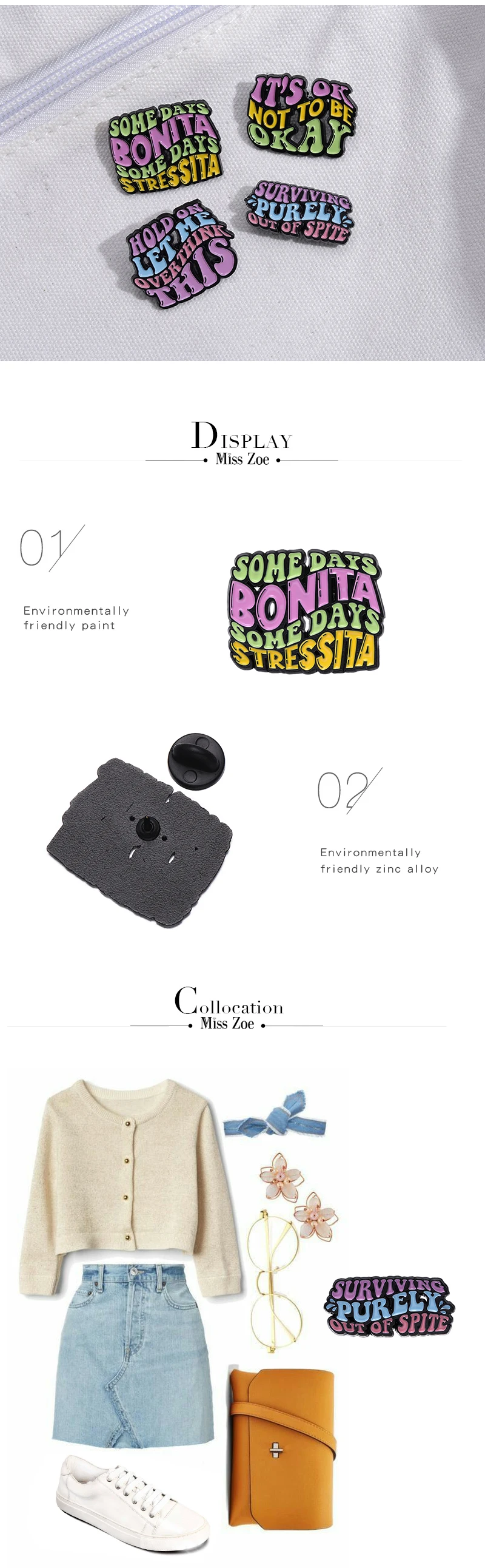 Bunte Zitate sagen Emaille Pins benutzer definierte Über denker es ist in Ordnung Broschen Revers Abzeichen lustiges Schmuck geschenk für Kinder Freunde – Detail 3