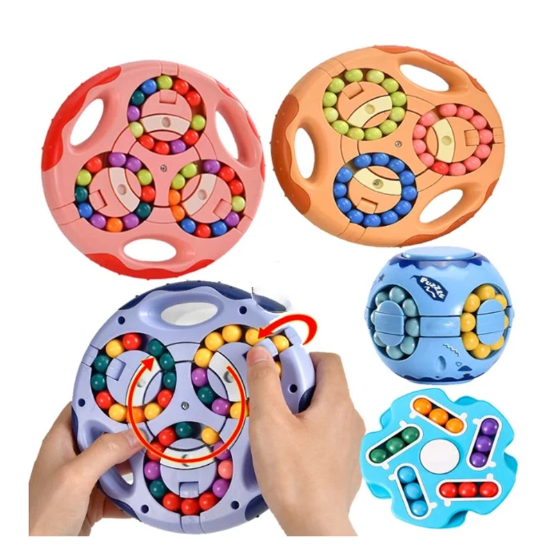 

Creativity Magic Cube Bean Cube Fingertip Gyro Rotating Decompression Fidget Toy Stress Relief Spin Bead Puzzles Education Game