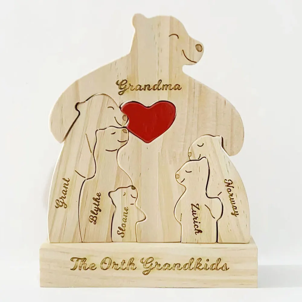

Wooden Animal Ornaments With Custom Names And Personalized Bear Family DIY Home Decoration Craft Statue Gifts