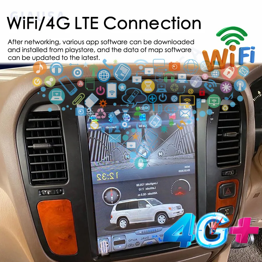 

Автомобильная навигация в стиле Теслы, Android 12,0, 4 + 128G, для Toyota Lander Cruiser LC100 1998-2002, автомобильное радио, мультимедийный плеер, головное устройство
