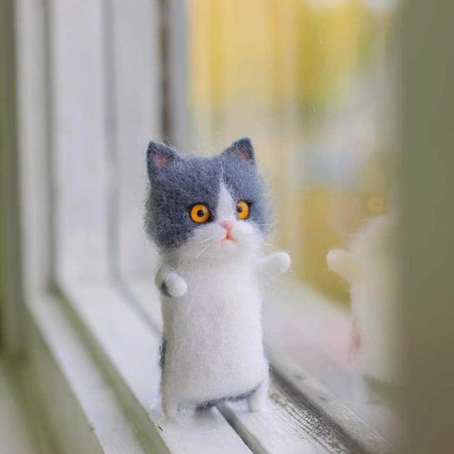 Handmade Cat Animal Wool Felting Package Material Handmade Toy Doll Felt Poked Unfinished DIY Arts Crafts Needlework