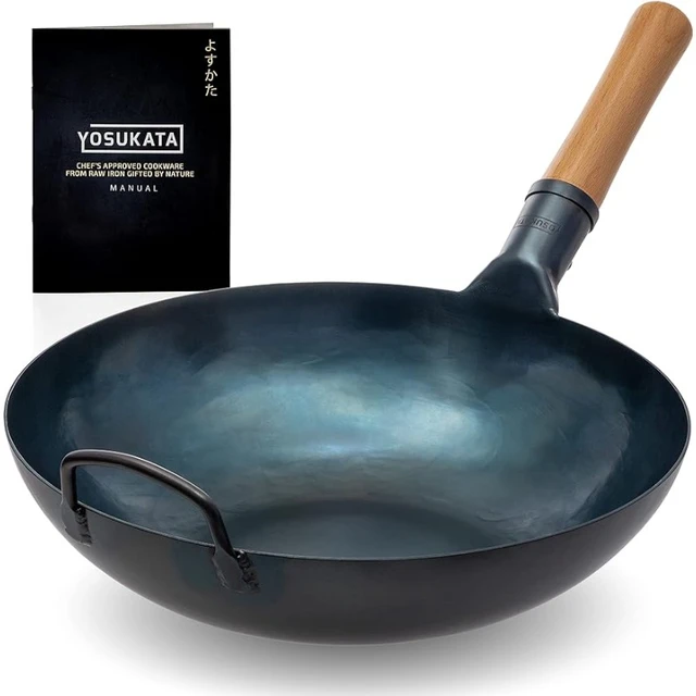 11,8-inch Pre-Seasoned Black Carbon Steel Wok Flat Bottomed