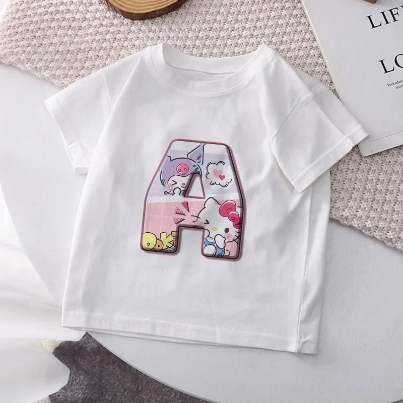 

New Children T-shirt Letter A B C D Kuromis Melodys Kawaii Kid Tee Shirts Cartoons Anime for Girl Boy Clothes Casual Fashion Top