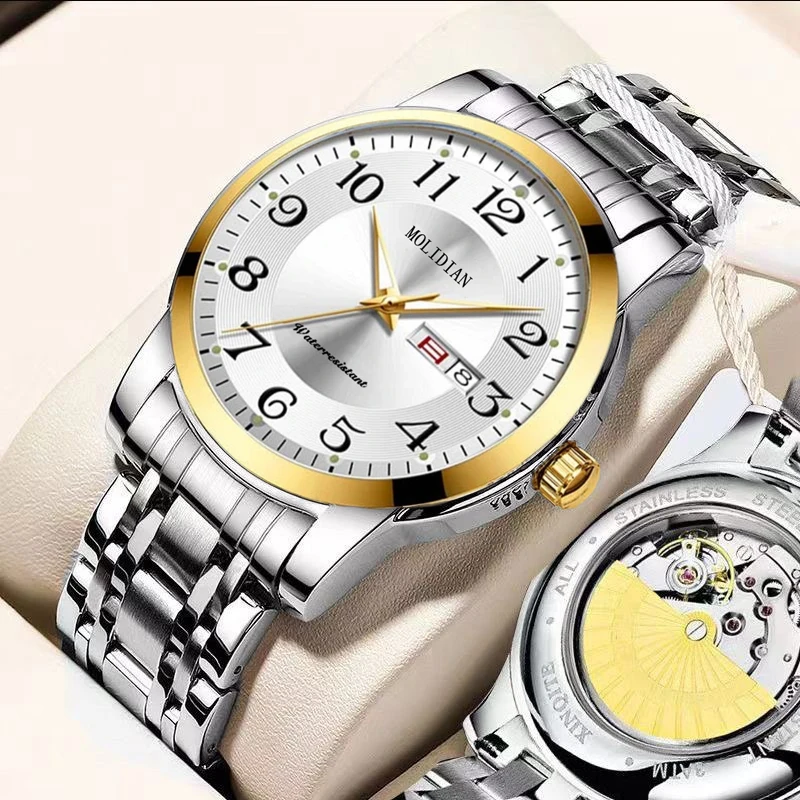 Classic Business Men's Mechanical Watch with Digital Dial Date and Week Display Clock Night Light Waterproof