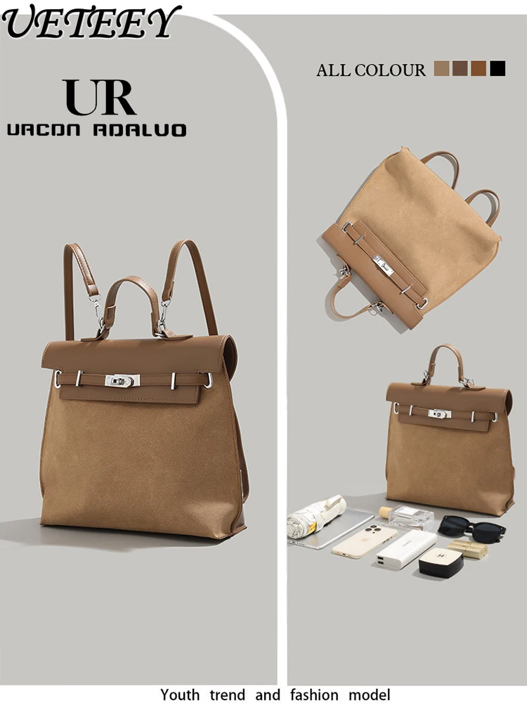Ur Retro Backpack for Women 2024 New Trendy Large Capacity Student Class Schoolbag Commuter Backpacks Casual Travel Bag