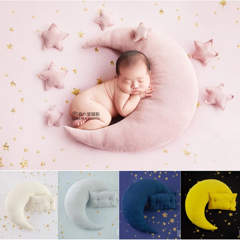 Dvotinst Newborn Baby Photography Props  Moon Stars Mini Pillow Blingbling Stars Background Blanket Set Studio Shoots Photo Prop