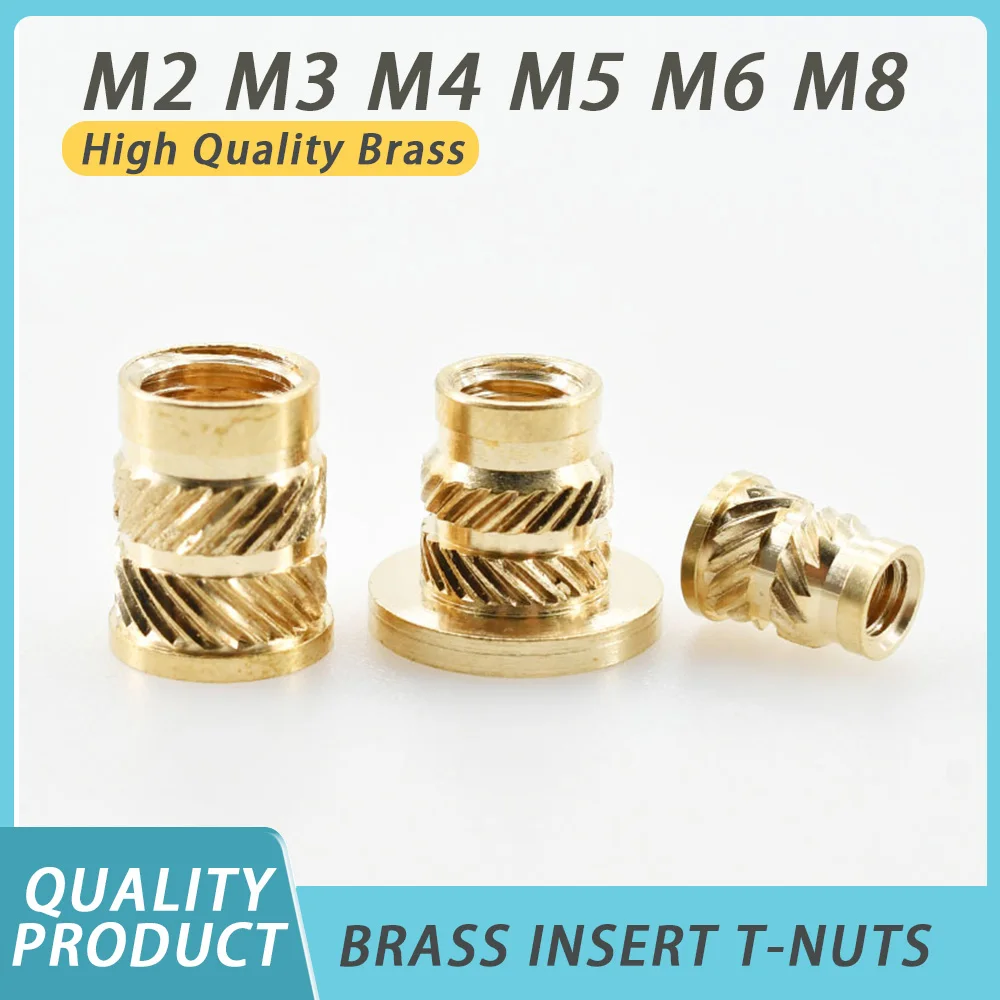 

50/100 Pcs Brass Hot Melt Insert Knurled Flange Nut M2 M3 M4 M5 M6 M8 Thread Heat Molding Injection Embedment Electrical T-Nuts