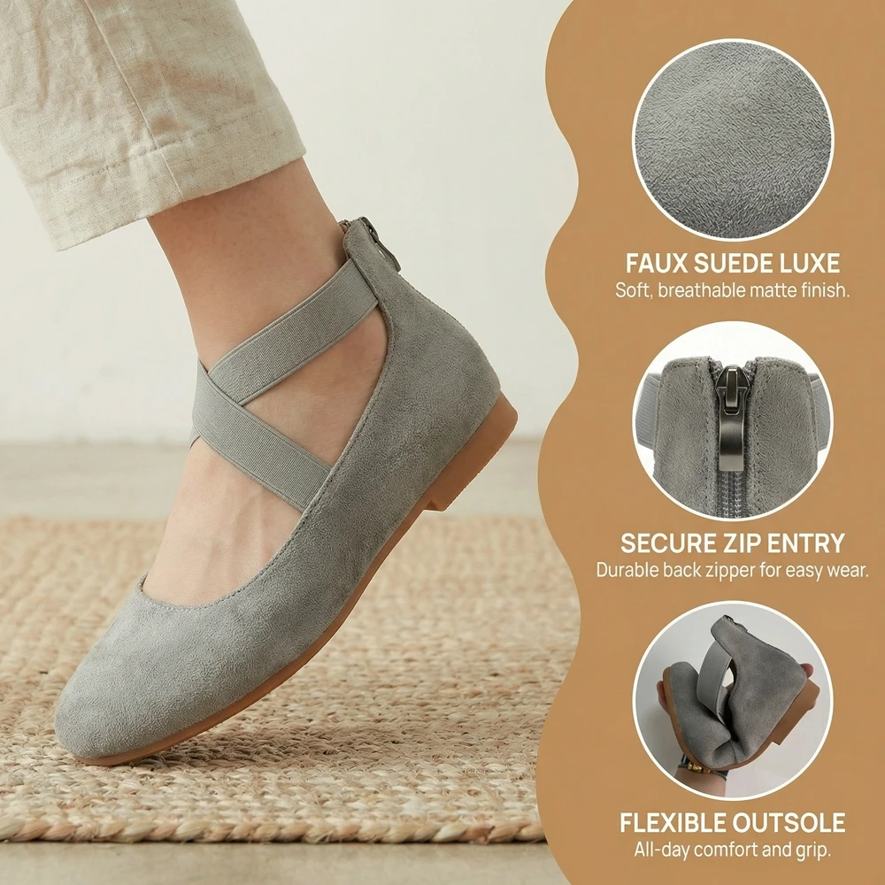 Women's Flats Comfortable Fashion Shoes with Elastic Ankle Straps Dressy Ballerina Style Closed Toe Sandals Casual Ballet Flat - 2