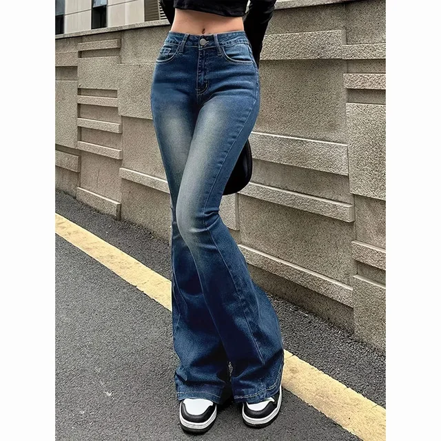 Jean évasé taille haute pour filles, pantalon en Denim extensible, coupe Bootcut, couleur unie, bas de cloche fin, 2025 5