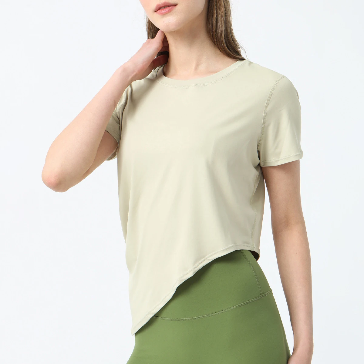 

Yoga T-Shirt Women Fitness Top Short Sleeve Quick-Dry High Elastic Fitness Loose Top Irregular Sportswear Gym Top Women T-shirt