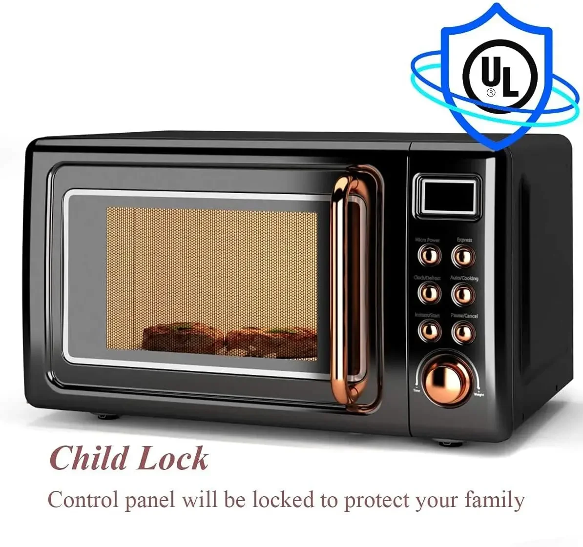 Retro Microwave Oven, 0.7Cu.ft, 700-Watt Countertop Microwave Ovens w/5 Micro Power, Delayed Start Function, LED Display, Child 3