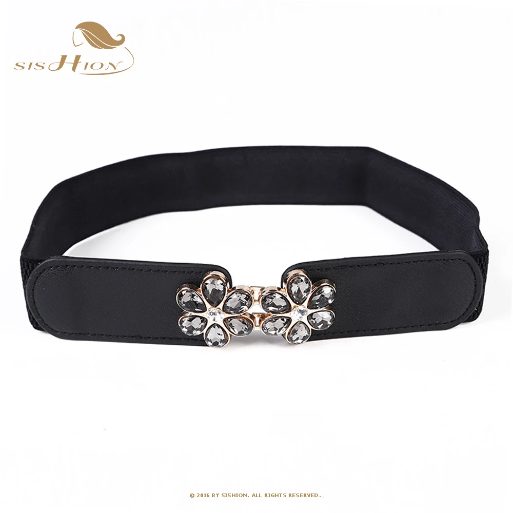 

Crystal Waistband Luxury Rhinestone Dress Belts Women Thin Black Pu Bling Cummerbunds Ladies Coat Shirt Decoration SCB0103